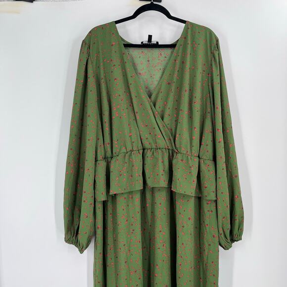 Eloquii Elements MIDI Green Print Long Sleeve Peasant Boho Dress Women’s Plus 22 - Picture 3 of 9